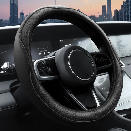 Picture of Ouzorp Car Steering Wheel Cover, Microfiber Leather Steering Wheel Covers with Anti-Slip Lining, Universal 14.5-15 inchs Black