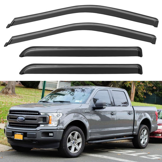 Picture of Window Visors Rain Guards for 2015-2025 Ford F150 SuperCrew, Out-Channel Sun Rain Shades Window Vent Deflectors for 2017-2025 F-150 Raptor F250 F350 F450 F550 Super Duty Crew Cab, for Full-Size Cabs
