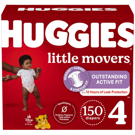 Picture of Huggies Size 4 Diapers, Little Movers Baby Diapers, Size 4 (22-37 lbs), 150 Count (6 Packs of 25), Packaging May Vary