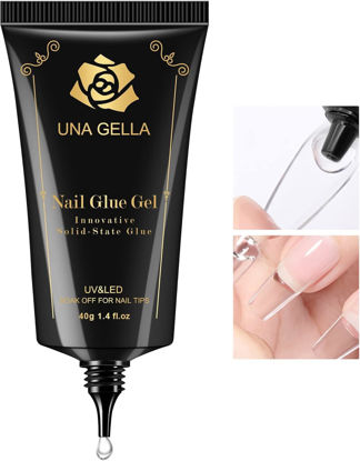 Picture of UNA GELLA Gel Nail Glue, Solid Nails Gl ue Gel 40g Lamp Curing Needed Soak Off G LUE Strong Nail G LUE G el for Acrylic Fake Nails Tips Extension Press On Nails for Gelly Tips