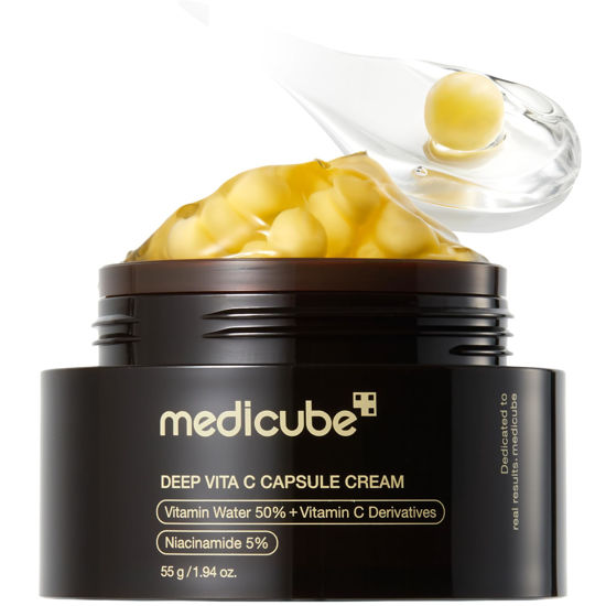 Picture of medicube Capsule Cream with Deep Vitamin C | Liposome Vitamin C Golden Capsule for Radiance & Firm-Looking Skin | Hydrating Glow Gel Texture | Korean Skincare, 1.94 oz