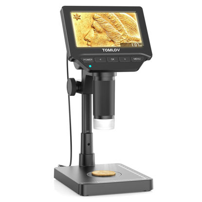 Picture of TOMLOV DM4W Microscope with Weighing Scale: 4.3" Digital Coin Microscope with Screen, Error Coin Magnifier with Lights, Weight Scale for Collectors, Jeweler, Students, Compatible with Windows/Mac