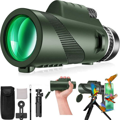 Picture of Monocular-Telescope 80x100 High Powered Monoculars High Definition for Adults High Powered with HD BAK4 Prism Smartphone Adapter Telescope Hunting Wildlife Bird Watching Travel Camping Hiking-Green