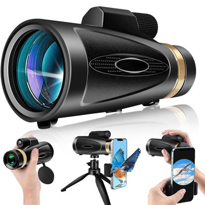 Picture of Monocular Telescope 80x100 HD Monoculars for Adults with Tripod & Phone Adapter, Monoculars for Bird Watching Stargazing Camping Hiking Hunting Wildlife Travel-Black