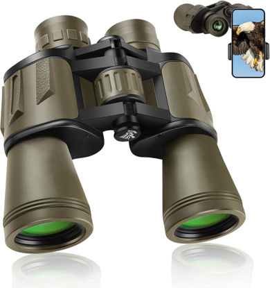 Picture of 20x50 Binoculars for Adults High Powered, Military Compact HD Waterproof Binoculars with Low Light Vision for Bird Watching Travel Hunting Football Games Stargazing with Carrying Case and Strap(Mud)