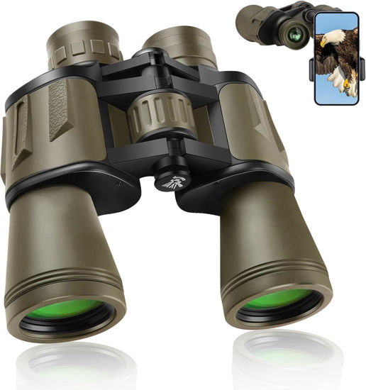 Picture of 20x50 Binoculars for Adults High Powered, Military Compact HD Waterproof Binoculars with Low Light Vision for Bird Watching Travel Hunting Football Games Stargazing with Carrying Case and Strap(Mud)