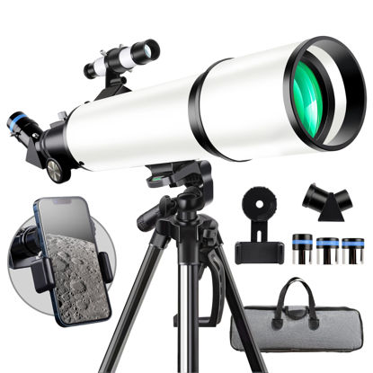 Picture of Telescope, Telescope for Adults High Powered,GALAEYES 80mm Aperture 600mm FL with Metal AZ and Phone Holder and Portable Bag,Aperture 80mm