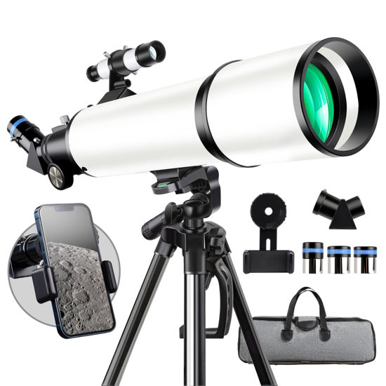Picture of Telescope, Telescope for Adults High Powered,GALAEYES 80mm Aperture 600mm FL with Metal AZ and Phone Holder and Portable Bag,Aperture 80mm