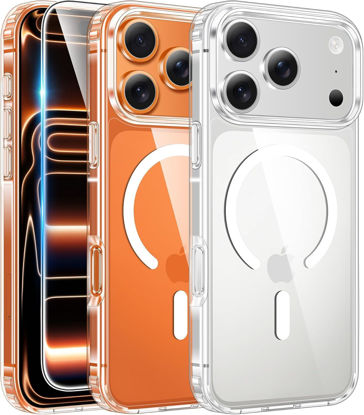 Picture of FNTCASE for iPhone 17 Pro-Max Case: Clear Magnetic Phone Cases with Screen Protector Compatible with Magsafe Slim Anti Yellowing Rugged Shockproof Protective Transparent Cell Cover (A-Clear)