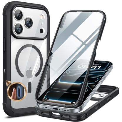 Picture of Miracase for iPhone 17 Pro Max Case 6.9" Full-Body Phone Case with Built-in Glass Screen Protector& Full Camera Protector, Camera Control [Magnetic with MagSafe] Drop Proof 17 ProMax Cover, Black