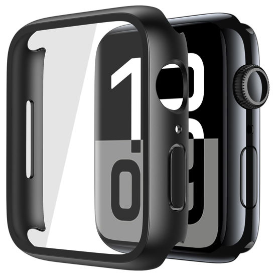 Picture of Misxi 2 Pack Tempered Glass Case Compatible for Apple Watch Series 11 (2025) Series 10 46mm, Screen Protector Cover for iWatch, Black