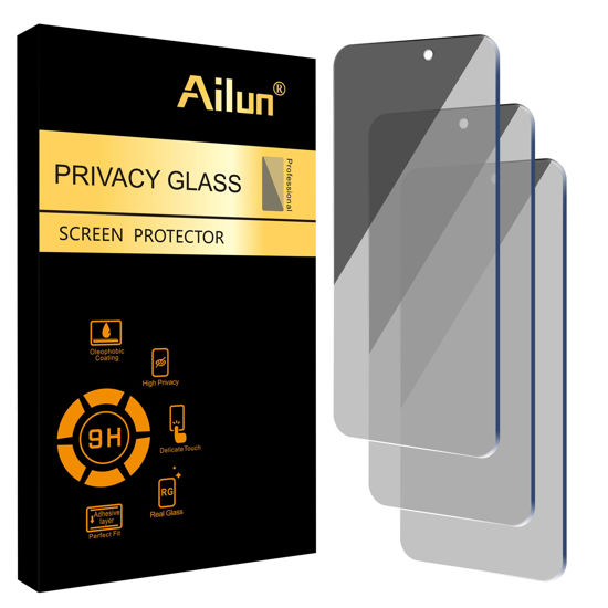 Picture of Ailun Privacy Screen Protector for iPhone 16 / iPhone 15 / iPhone 15 Pro [6.1 Inch] 3 Pack Anti Spy Private Tempered Glass Anti-Scratch Case Friendly [3 Pack][Not for iPhone 16 Pro 6.3 inch]