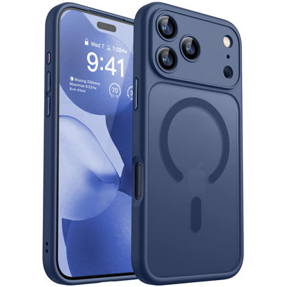 Picture of CANSHN Magnetic Compatible with iPhone 17 Pro Case, Upgraded [Full Camera Protection] [Compatible with Magsafe] [Translucent Matte] Shockproof Protective Phone Cover 6.3 Inch - Deep Blue