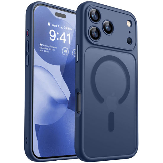 Picture of CANSHN Magnetic Compatible with iPhone 17 Pro Case, Upgraded [Full Camera Protection] [Compatible with Magsafe] [Translucent Matte] Shockproof Protective Phone Cover 6.3 Inch - Deep Blue