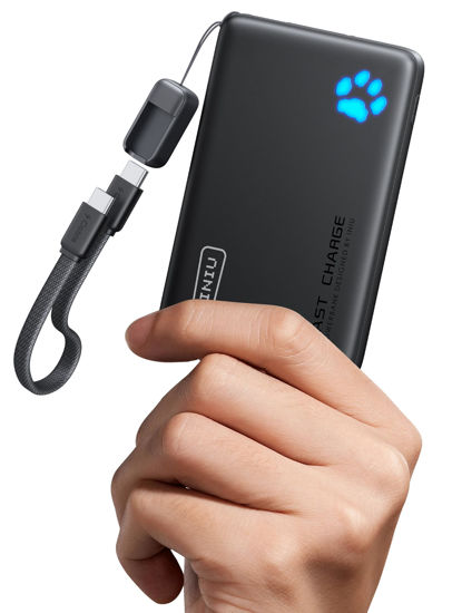 Picture of INIU Portable Charger, Ultra Slim 45W Fast Charging with Attached USB C Cable, Flight-Safe 10000mAh PD Power Bank Battery Pack, Travel Essential Phone Powerbank for iPhone 17 16 Samsung S25 Google etc