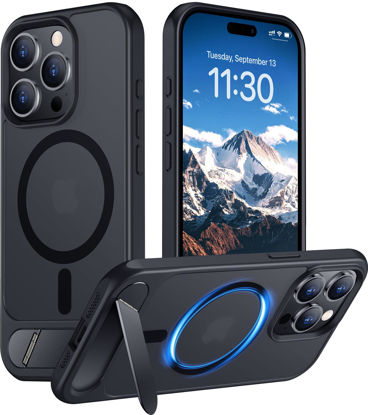 Picture of Temdan Magnetic Compatible with iPhone 15 Pro Max Case, [Built-in Invisible Kickstand][Compatible with MagSafe] [Military Grade Shockproof] Slim Translucent Matte Phone Case for iPhone 15 Pro Max 6.7"