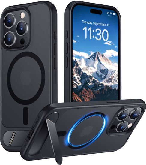 Picture of Temdan Magnetic Compatible with iPhone 15 Pro Max Case, [Built-in Invisible Kickstand][Compatible with MagSafe] [Military Grade Shockproof] Slim Translucent Matte Phone Case for iPhone 15 Pro Max 6.7"