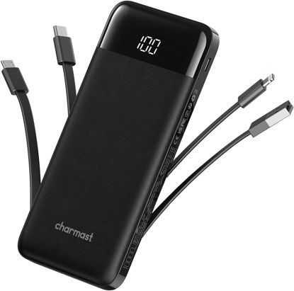Picture of charmast Portable Charger with Built in Cables, Power Bank with Cords Wires, Slim 10000mAh Travel Battery Pack 6 Outputs 3 Inputs 3A Fast Charging for Samsung Google Pixel LG Moto iPhone iPad