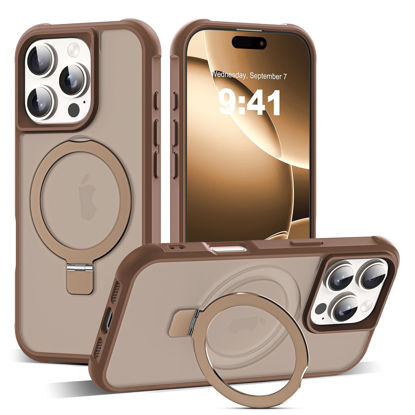 Picture of SKYLMW Compatible with iPhone 16 Pro Case with Invisible Magnetic O-Ring Stand Military-Grade Translucent Case for iPhone 16 Pro 6.3" [Compatible with Mag-Safe][Great Grip Feeling],Desert Brown