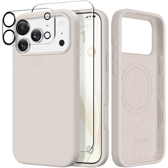 Picture of GONEZ Magnetic for iPhone 17 Pro Max Case, Compatible with MagSafe, [Screen Protector + Camera Lens Protector], Liquid Silicone Anti-Scratch Shockproof Protective Phone Case 6.9 inch, Stone