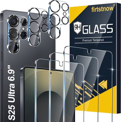 Picture of firtstnow 3 Pack Glass Screen Protector for Samsung Galaxy S25 Ultra [6.9 inch] + 3 Pack Camera Lens Protector, 9H Tempered Glass, Fingerprint Unlock, HD Clear Case Friendly Anti-Scratch