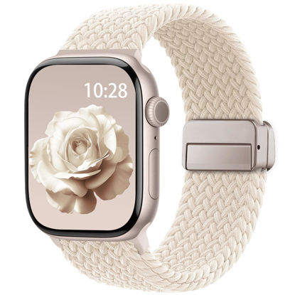 Picture of Braided Stretchy Band Compatible with Apple Watch Bands 38mm 40mm 41mm 42mm 44mm 45mm 46mm 49mm Women Men, Soft Nylon Solo Loop Magnetic Sport Strap for iWatch Series 11 10 9 8 7 6 5 4 3 2 1 SE Ultra