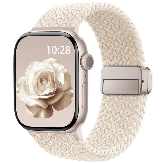 Picture of Braided Stretchy Band Compatible with Apple Watch Bands 38mm 40mm 41mm 42mm 44mm 45mm 46mm 49mm Women Men, Soft Nylon Solo Loop Magnetic Sport Strap for iWatch Series 11 10 9 8 7 6 5 4 3 2 1 SE Ultra