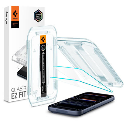 Picture of Spigen AluminaCore Tempered Glass Screen Protector [Glas.tR EZ Fit] designed for iPhone 17 Pro | iPhone 17 | iPhone 16 Pro [2 Pack] 9H+ Hardness, Aluminum-Enhanced Durability
