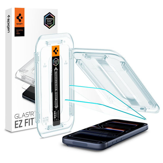 Picture of Spigen AluminaCore Tempered Glass Screen Protector [Glas.tR EZ Fit] designed for iPhone 17 Pro | iPhone 17 | iPhone 16 Pro [2 Pack] 9H+ Hardness, Aluminum-Enhanced Durability