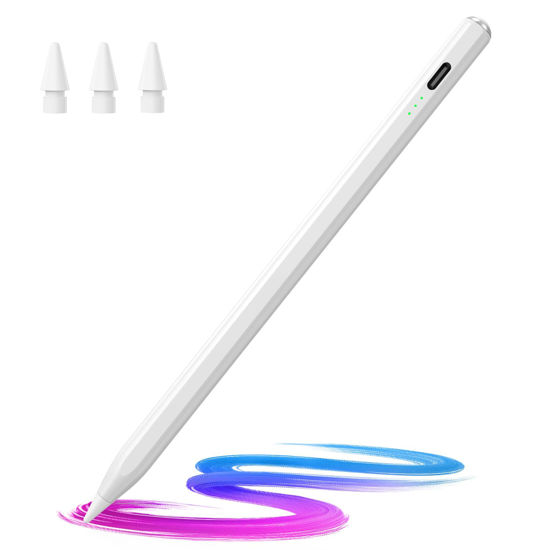 Picture of Stylus Pen for iPad(2018-2025)-13 Mins Fast Charge with Tilt Sensitivity & Palm Rejection for iPad 11/10/9/8/7/6th Gen, Air 7/6/5/4/3/M3/M2, Pro 13"/12.9"/11"/M4, Mini 7/6/5th, White