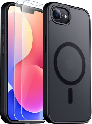 Picture of SPIDERCASE Designed for iPhone 16e Case, Magnetic Translucent Matte Case with 2PCS Tempered Glass Screen Protector Slim Phone Case for iPhone 16E 6.1'', Black