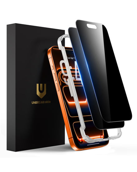 Picture of UNBREAKcable Privacy Screen Protector for iPhone 17 Pro Max, Shatterproof Tempered Glass [True 28°Anti Spy] [9H Hardness] [Easy Installation Frame] Private Protector for iPhone 6.9inch-2 Pack