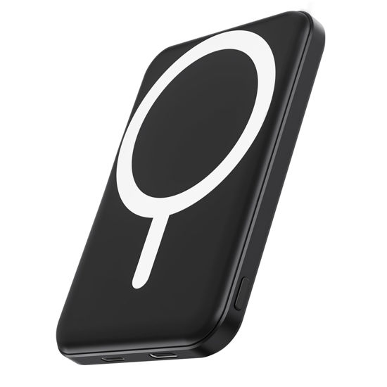 Picture of podoru for Magsafe Battery Pack, 5000mAh Magnetic Power Bank with Type-C Cable 20W PD Fast Charging Lighting Input Wireless Portable Charger for iPhone 17/16/15/14/13/12/ All Series-Black