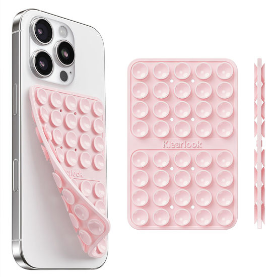 Picture of Klearlook Silicone Double-Sided Suction Cup Phone Case Detachable Mount, Sticky Phone Grip with Higher Suction Power for iPhone, Hands-Free Phone Accessories Holder for Selfies and Videos, Light Pink