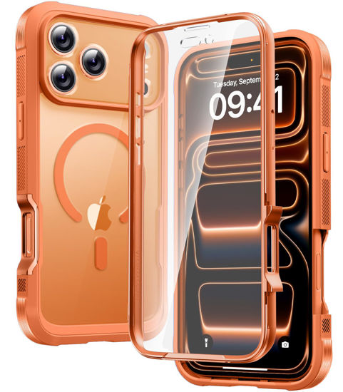 Picture of Diaclara Magnetic Designed for iPhone 17 Pro Case 6.3'' [Full Camera Protection] Full Body Bumper,[Compatible with MagSafe] Military Drop Proof Phone Case w/Built-in Screen Protector,Orange