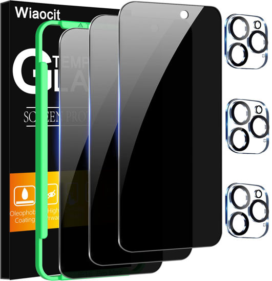 Picture of Wiaocit 3 Pack Tempered Glass Privacy Screen Protector for iPhone 16 Pro Max with 3 Pack Camera Lens Protector, 9H Hardness, Bubble Free, Case Friendly