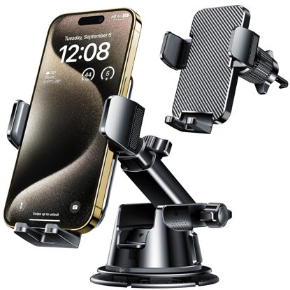 Picture of Qifutan Dash Mounted Holders Phone Holders for Your Car Phone Mount for Car Windshield Dashboard Air Vent Universal Desk Mounts Hands Free Automobile Cell Phone Holder Fit for iPhone Smartphone