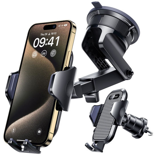 Picture of [2026 True Military-Grade] Car Phone Holder VANMASS [Upgraded Strongest Suction & Clip] Cell Phone Mount for Dashboard Windshield Vent Wall,Truck Cradle Stand for iPhone 17 Pro Max 16 15 14 13 Android
