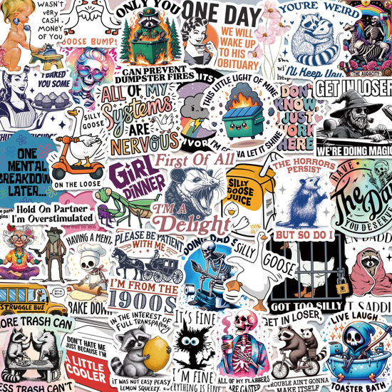 Picture of 200 PCS Funny Holographic Stickers for Adults, Waterproof Vinyl Sarcastic Meme Decals for Laptop, Water Bottle, Phone, Kindle, Journal, Scrapbook, Bumper, Skateboard, Luggage, No Repeats