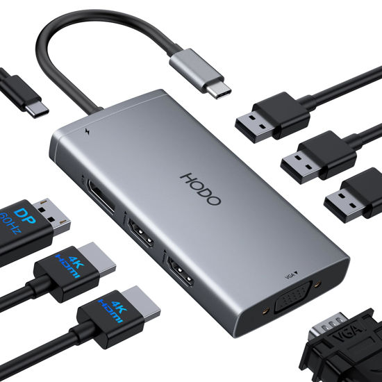 Picture of USB C Docking Station Dual Monitor Adapter for Dell HP, Laptop Docking Station 3 Monitors Quad Display USB C Hub Dongle to 4K HDMI+DP+VGA,3 USB2.0,100W PD,8 in 1 Thunderbolt Dock for Lenovo,Surface