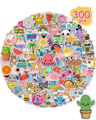 Picture of 300 Pcs Stickers for Kids, Cute Water Bottle Vinyl Waterproof Laptop Stickers for Students Gifts School Supplies Classroom Teacher Prizes Stocking Stuffers Sticker Pack for Kids Girls Teens