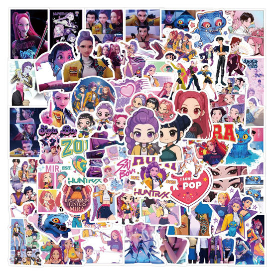 Picture of 110pcs Demon Hunters Movies Stickers Pack,Vinyl Waterproof Demon Hunters Decal for Water Bottle Laptop Toy Sticker for DIY Decorate Bumper Phone Hard Hat Kids Teens Gifts
