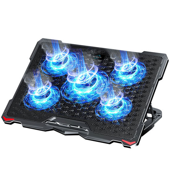 Picture of AICHESON Laptop Cooling Pad 5 Fans Up to 17.3 Inch Heavy Notebook Cooler, Blue LED Lights, 2 USB Ports, S035, Blue-5fans