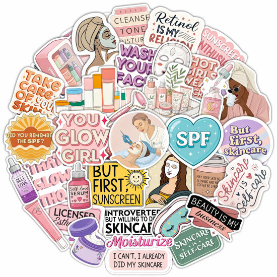 Picture of 100Pcs Esthetician Stickers for Laptop, Skincare Stickers - Esthetician Party Supplies, Gifts - Gift for Women & Men