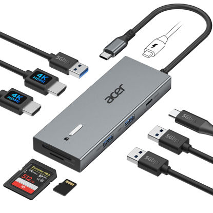 Picture of Acer USB C Docking Station Dual Monitor with 2 HDMI, 9-in-1 Laptop Docking Station with 4K@60Hz HDMI, USB A&C 3.0, SD/Micro SD, 100W PD, USB C Dock Compatible with Acer/Dell XPS/HP/Mac/Surface etc