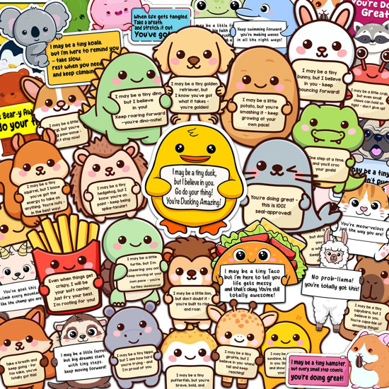 Picture of 50PCS Emotional Support Animal Stickers by Puraesla- Affirmation Sticker Pack for Adults or Kids Cute Inspirational Buddies for Water Bottles, Laptops, Phones, Positive Quote Vinyl