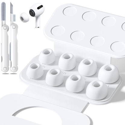 Picture of 4 Pairs Replacement Ear Tips for AirPods Pro 2nd/1st Generation with Portable Storage Box & Cleaner Pen,Noise Reduction Holewith & Built-in dust Guard Screen,Silicone Ear Tips for AirPods Pro (White)