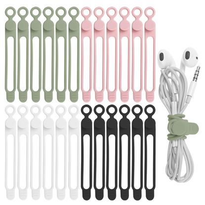 Picture of Nearockle 24Pcs Silicone Cable Straps Cord Organizer for Bundling Earphone, Phone Charger, Computer Cords, Reusable Cable Ties Wire Organizer in Home,Office,Kitchen,School (4 Colors)