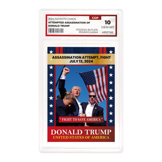 Picture of Trump Trading Card - Assasination Attempt- Gem 10 Graded - Trump Collectible Card - Trump Gifts - Trump 2024 - Make America Great Again