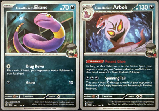Picture of Team Rocket's Ekans 112/182 + Team Rocket's Arbok 113/182 - Evolution Card Set - Destined Rivals - NM/M